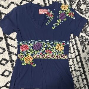 Johnny Was - JWLA Blue Floral Embroidered Women's V-neck